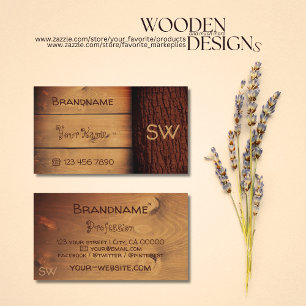 Carte De Visite Planches en bois rustique naturel Monogramme écorc