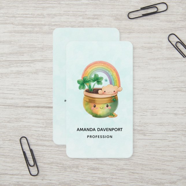 Carte De Visite Planeur Whimsical avec arc-en-ciel et fermeture (Devant/Arrière en situation)
