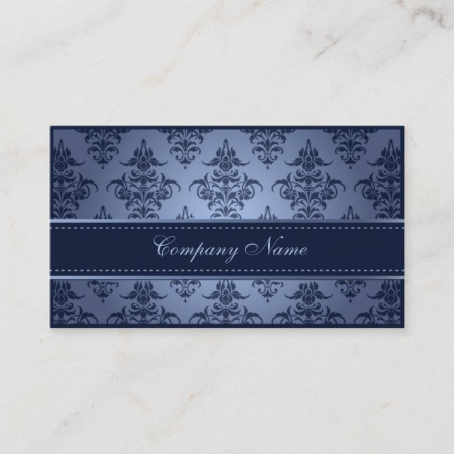 Carte De Visite Planificateur bleu élégant de mariage damassé (Devant)