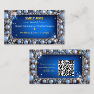 Carte De Visite Planificateur de Mariage Élégant Bleu Nuit Or