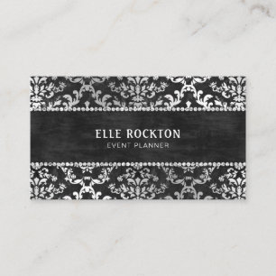 Carte De Visite Planificateur noir de minuit de mariage damassé de