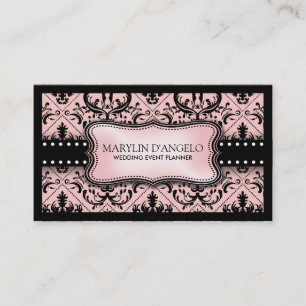 Carte De Visite Planificateur vintage rose et noir de mariage
