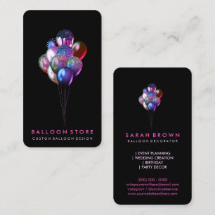 Carte De Visite Planification de mariage avec ballon rose scintill