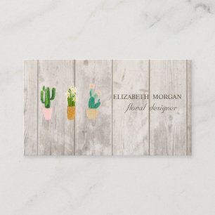 Carte De Visite Plante de cactus professionnelle à texture de bois