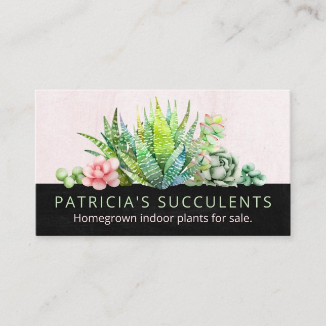 Carte De Visite Plante Succulent De La Maison Noire Et Rosée (Devant)
