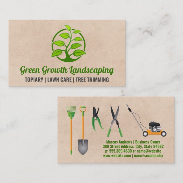Carte De Visite Plante vert grandi | Équipement d'outils d'aménage (Devant / Derrière)