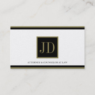 Carte De Visite Plaque de monogramme de Carré noir/or du procureur