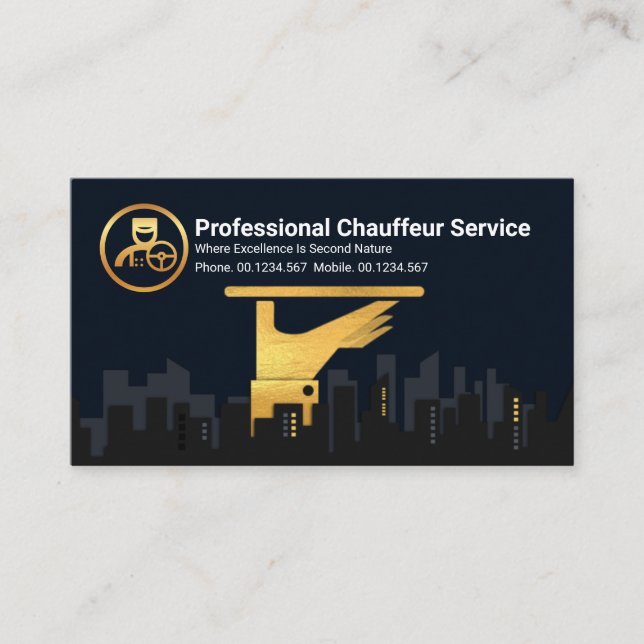 Carte De Visite Plaque de service Gold Waiter City Silhouette Taxi (Devant)