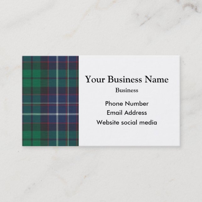 Carte De Visite Plaque de tartan bleu et vert (Devant)