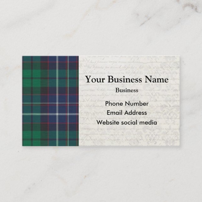 Carte De Visite Plaque de tartan bleu et vert (Devant)