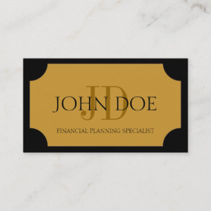 Carte De Visite Plaque or noir/jaune de planificateur financier
