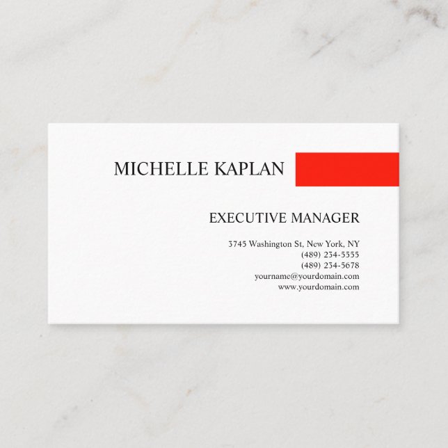 Carte De Visite Plat classique Simple Minimaliste Rouge Blanc (Devant)
