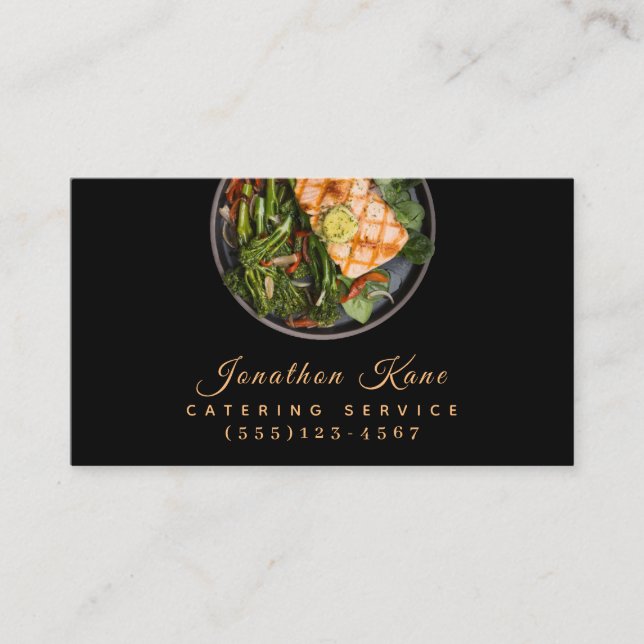 Carte De Visite Plat de cuisine noire de luxe Restauration Service (Devant)