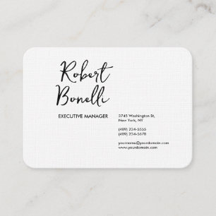 Carte De Visite Plat minimaliste noir & blanc moderne belle lin