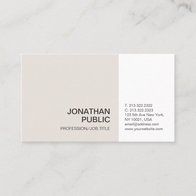 Carte De Visite Plat Professionnel Beige Blanc Élégant Artistique (Devant)