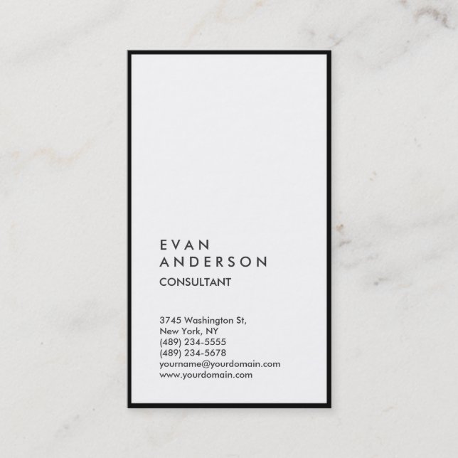 Carte De Visite Plat vertical Simple Noir Blanc Bordé Moderne (Devant)