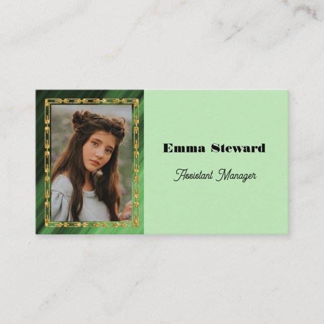 Carte De Visite Plein vert et chaîne d'or avec photo personnalisée (Devant)