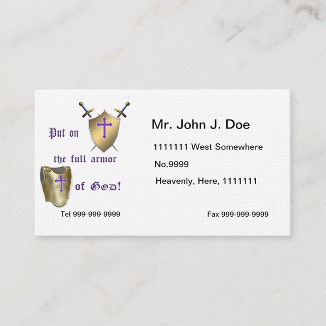 Carte De Visite Pleine armure de Dieu (Devant)