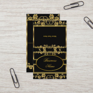 Carte De Visite Pli Elegant Or sur Or Fleur Noir