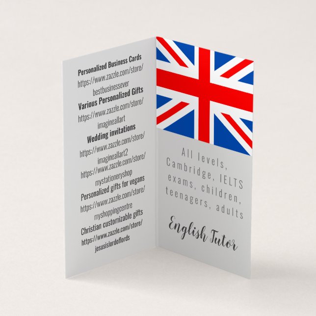 carte de visite plié personnalisé anglais Tutor (Intérieur)
