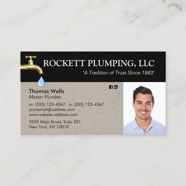 Carte De Visite Plomber Plumbing Driving Faucet Photo Business C (Devant)