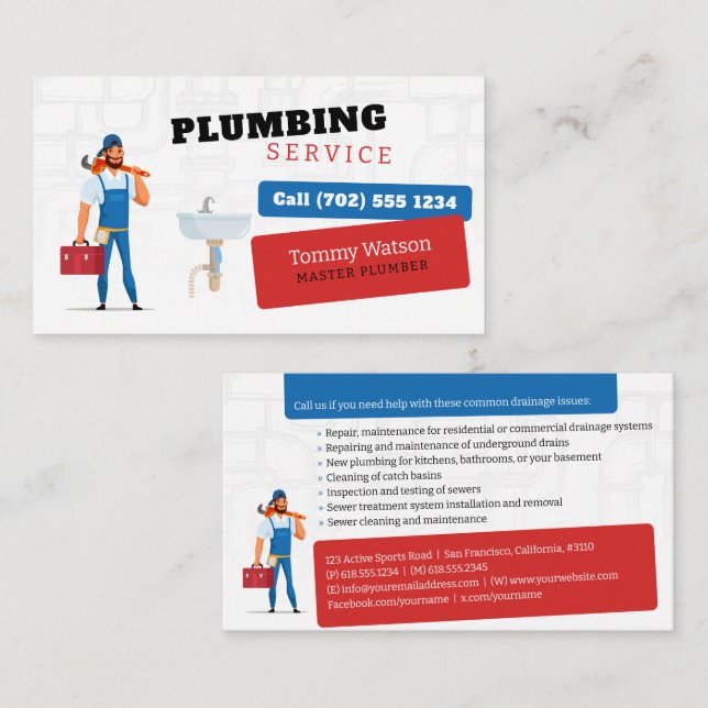 Carte De Visite plombier principal | Handy Man (Devant / Derrière)