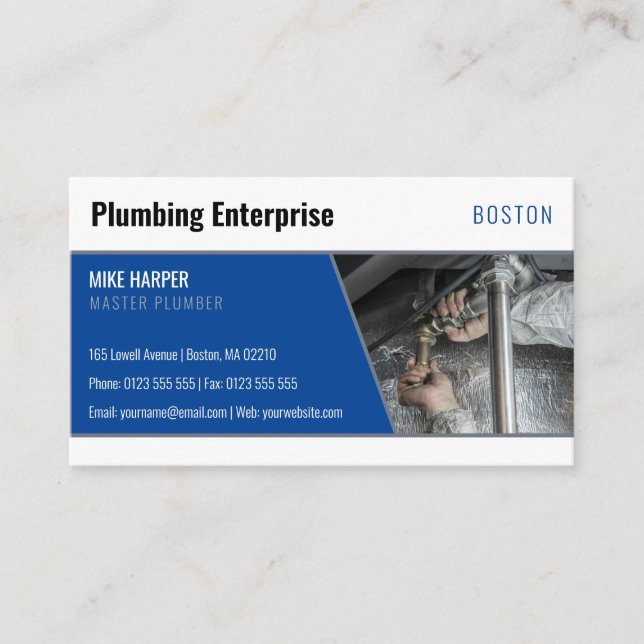 Carte De Visite plombier principal | Handy Man Silver Deep Blue (Devant)