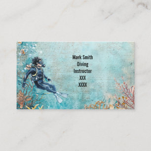 Carte De Visite Plongeur en scaphandre plongeant sous l'eau 