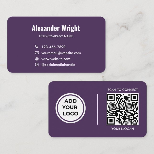 Carte de visite Plum  Purple Logo Scan Code Contac (Devant / Derrière)