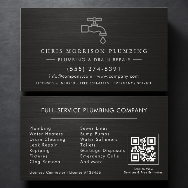 Carte De Visite Plumber QR Code Faucet Water Drop Icon (Créateur téléchargé)