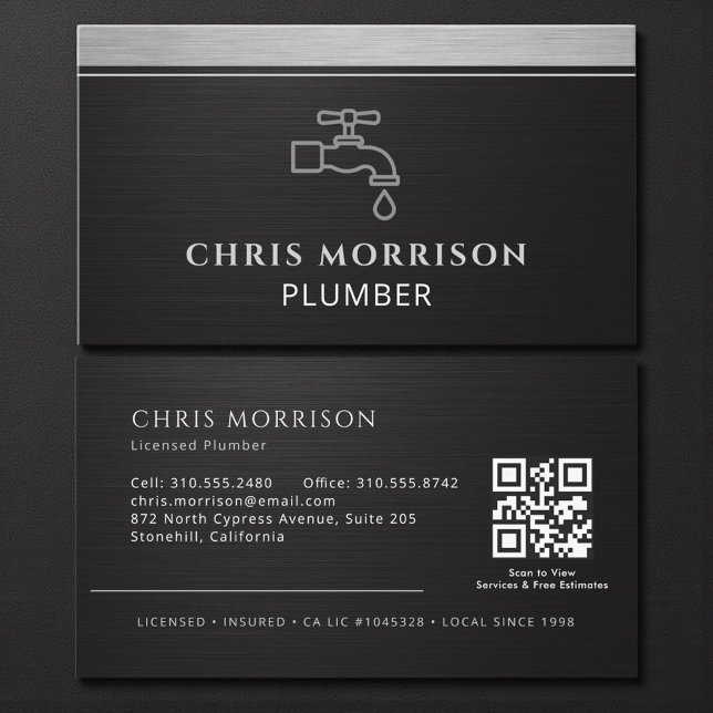 Carte De Visite Plumbing Faucet Plumber QR Code Logo (Créateur téléchargé)