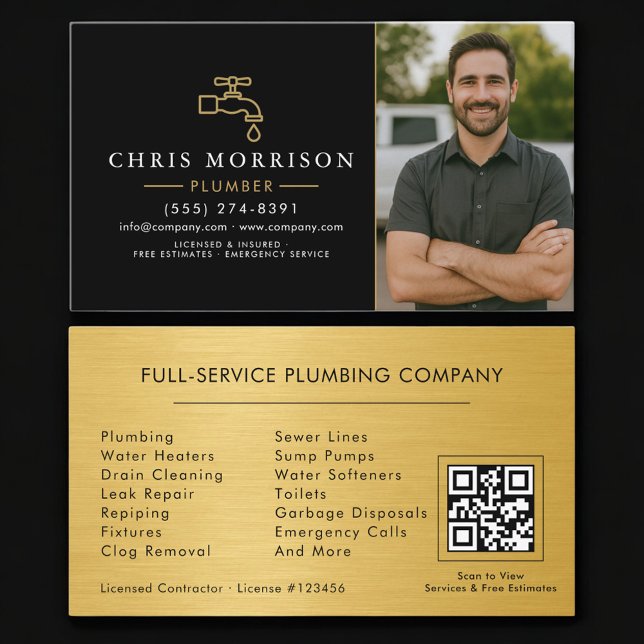 Carte De Visite Plumbing Plumber Photo QR Code (Créateur téléchargé)
