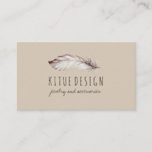 Carte De Visite Plume Bohème Féminin Beige Gris
