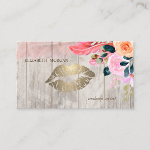 Carte De Visite Plume Florale Professionnelle ,Lèvres,Texture Bois