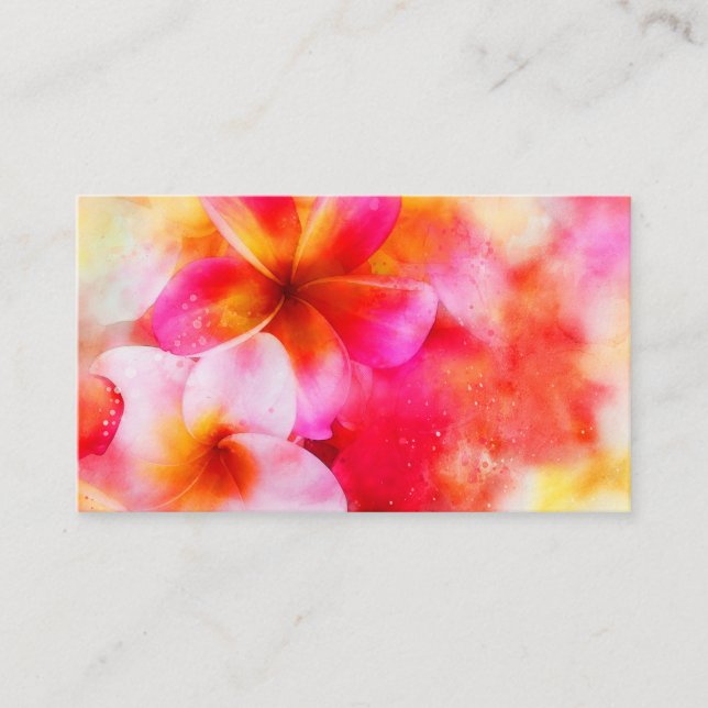 Carte De Visite Plumeria hawaïenne au néon rose, jaune et blanc (Devant)