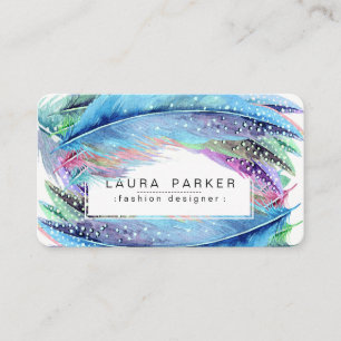 Carte De Visite Plumes Aquarelle Boho Bird Girly Chic