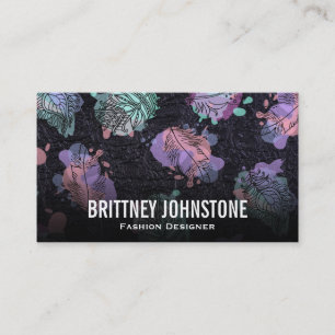 Carte De Visite Plumes artistiques   Arrière - plan en cuir noir