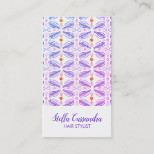 Carte De Visite Plumes feuille Motif moderne carreaux pourpre