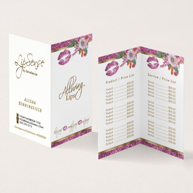 Carte De Visite Plutôt rose Parties scintillant Florale Lip Prix e (Intérieur et extérieur)