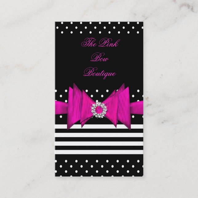 Carte De Visite Poche rose Point rose noir rayure rose diamant Bow (Devant)