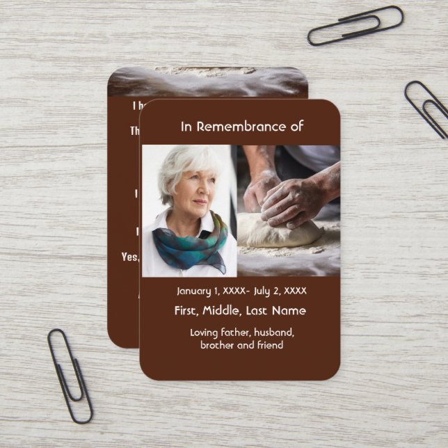 Carte De Visite Pocket Card Memorial Boulangerie Cuisine (Devant/Arrière en situation)
