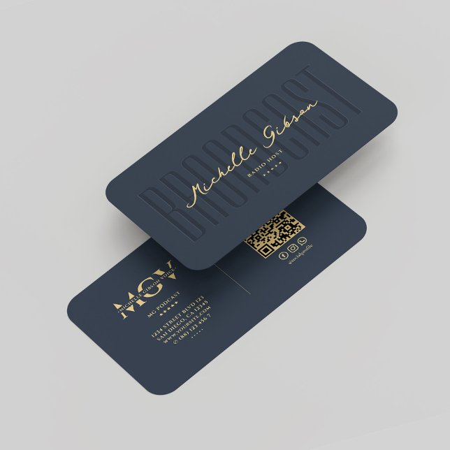 Carte De Visite Podcast d'animateur radio moderne Monogramme Elega (Modern Radio Host Podcast Monogram Elegant Blue Business Card
)