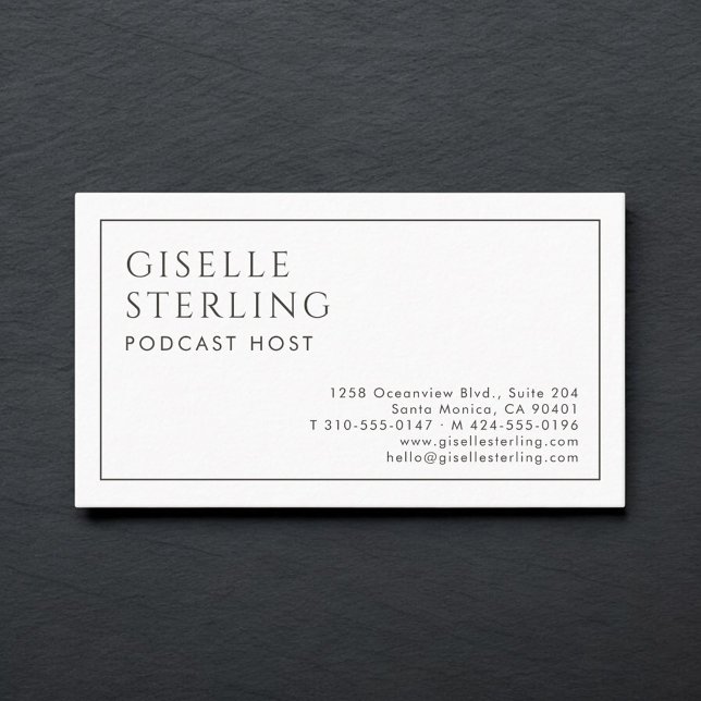 Carte De Visite Podcast Host Luxury Minimalist Black White (Créateur téléchargé)