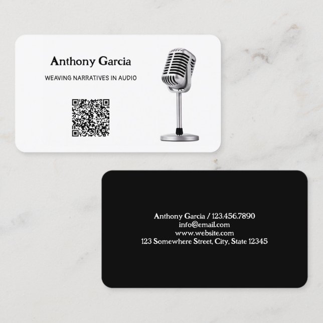 Carte De Visite Podcast Microphone Podcaster QR (Devant / Derrière)