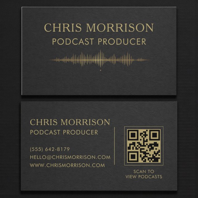 Carte De Visite Podcast Producer QR Code Black Gold  (Créateur téléchargé)