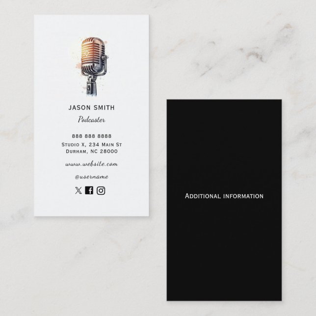 Carte De Visite Podcaster microphone vintage (Devant / Derrière)