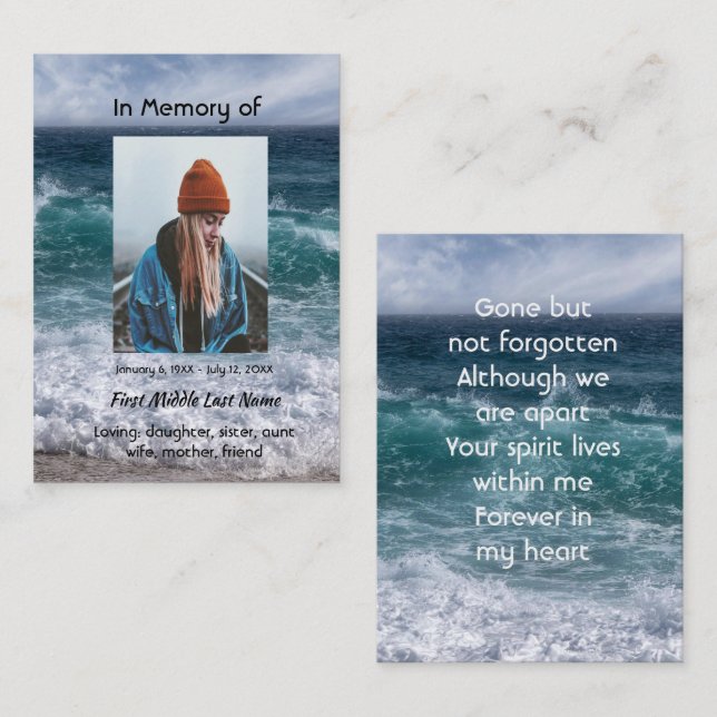 Carte De Visite  Poem Memorial Keepsake Ocean Sea Beach (Devant / Derrière)