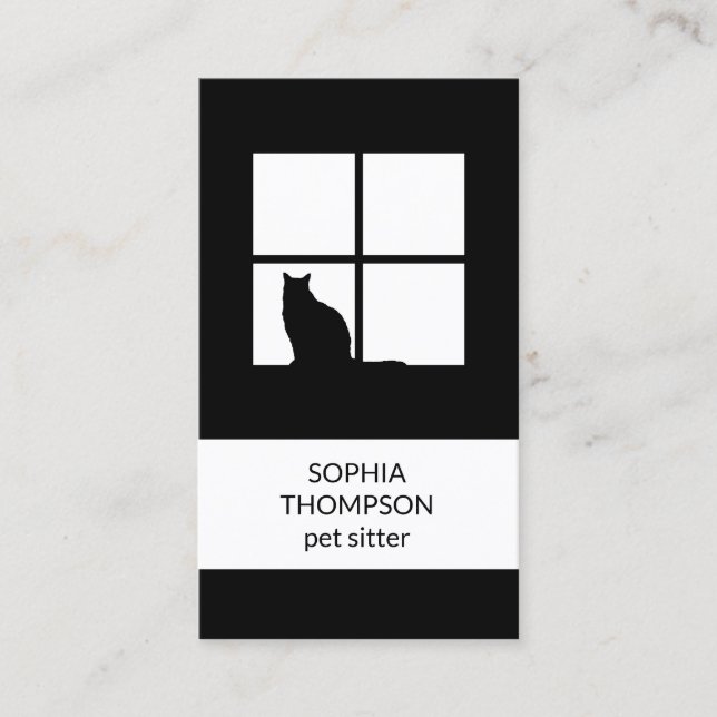 Carte De Visite Poète assis Noir Blanc Chat Moderne Plain Vertical (Devant)