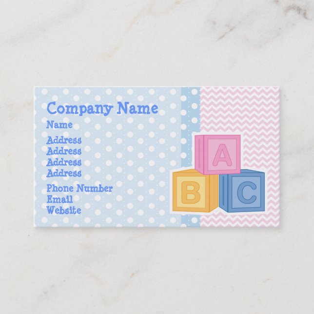 Carte De Visite Point de polka mignon de blocs d'ABC de bébé (Devant)