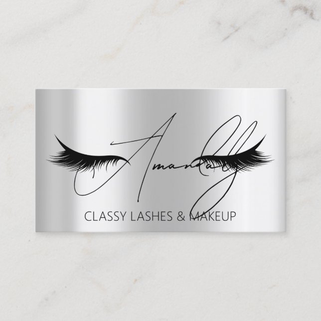 Carte De Visite Pointe de maquillage Lash QR LOGO Microblade Silve (Devant)